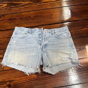 Agolde Light Blue Distressed Jean Shorts